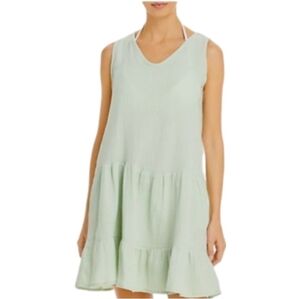 J. Valdi Sea Foam Green Ruffled Dress Swim Cover Up with pockets size Medium NWT